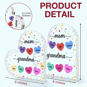 Personalized Heart-shaped Acrylic Plaque - Gift For Grandma - Mom, Grandma And Grandkids