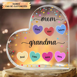 Personalized Heart-shaped Acrylic Plaque - Gift For Grandma - Mom, Grandma And Grandkids