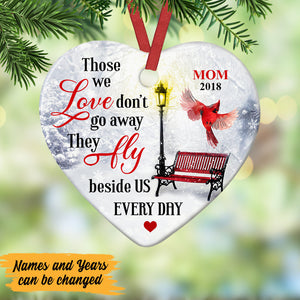 Personalized Cardinal Memorial Mom Dad Heart Ornament