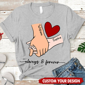 Couple Holding Hands Red Heart - Personalized T Shirt - Valentine's Day Gift For Him For Her