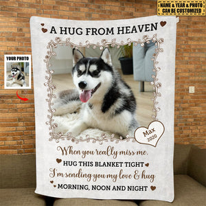 Custom Photo A Hug From Heaven - Sympathy Gift, Memorial Gift For Your Loved Ones,Personalized Fleece Blanket