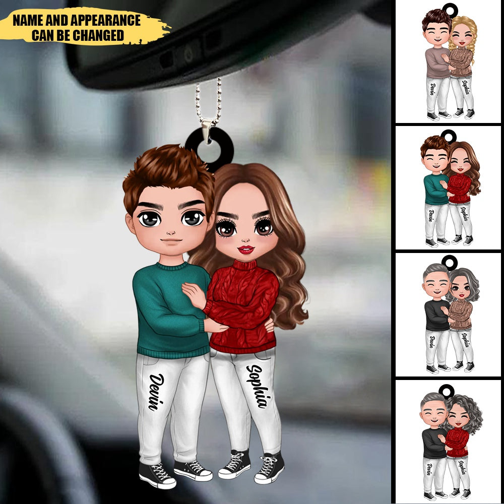 Doll Couple Standing Hugging - Personalized Car Ornament