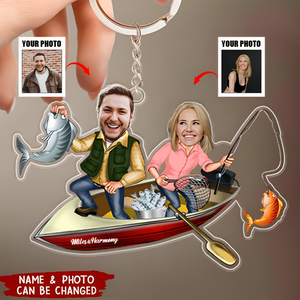 Fishing Couple Personalized Keychain Upload Face Photo, Gift For Him/Her