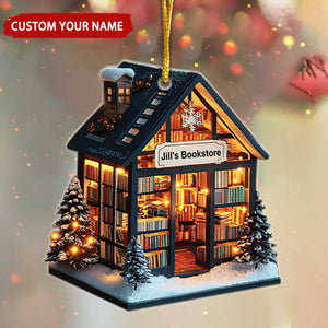 Snowy Book Store Personalized Christmas Ornament, Gift For Book Lovers