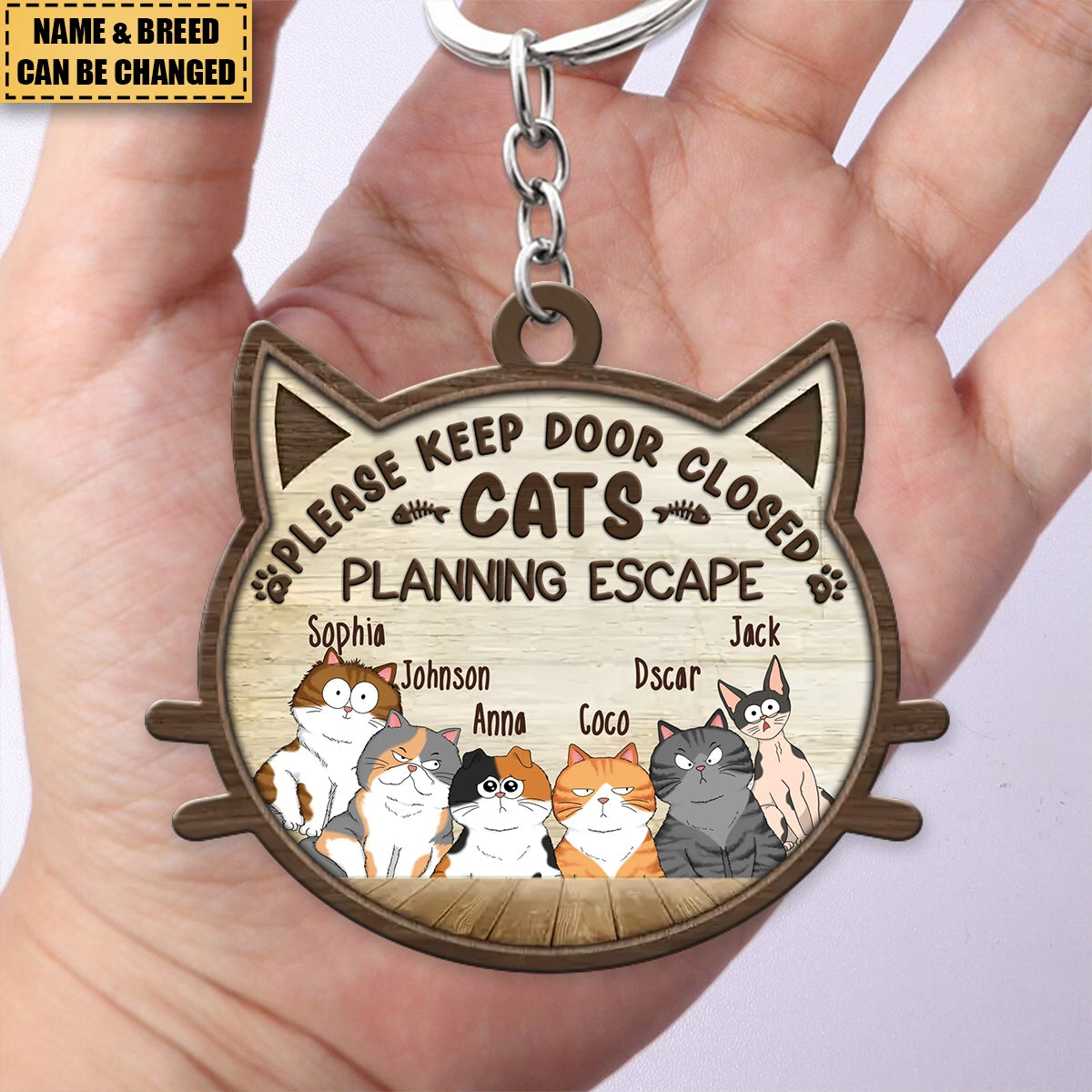 Please Keep Door Closed, Cat Planning Escape - Personalized Keychain - Gift For Cat Lovers