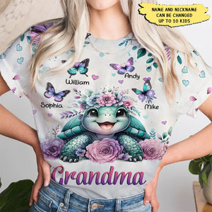 Personalized Purple Rose With Turtle Custom Butterfly 3D T shirt