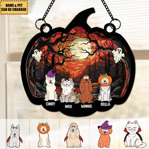 Happy Halloween With Fur Babies - Personalized Window Hanging Suncatcher Ornament