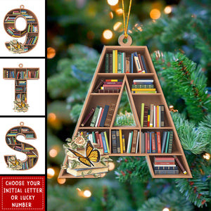 Bookshelf Ornament With Alphabet & Numbers - Personalized Book Ornament