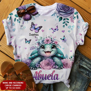 Personalized Purple Rose With Turtle Custom Butterfly 3D T shirt