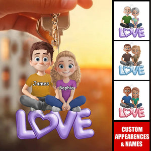 Love Is Sharing Your Popcorn - Couple Personalized Acrylic Keychain - Gift For Husband Wife, Anniversary,Valentine's Day