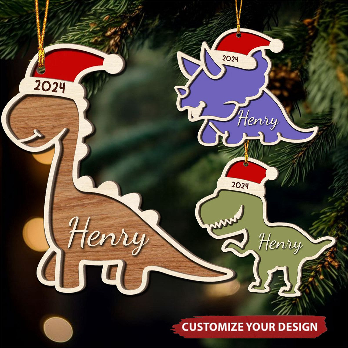 Have A Roaring Christmas Gift For Kid Dinosaur Personalized 2-Layer Wooden Ornament