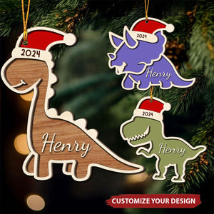 Have A Roaring Christmas Gift For Kid Dinosaur Personalized 2-Layer Wooden Ornament