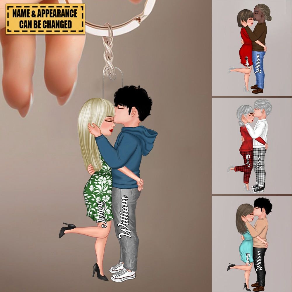 Kissing Forehead Couple Personalized Keychain, Gift For Him Her