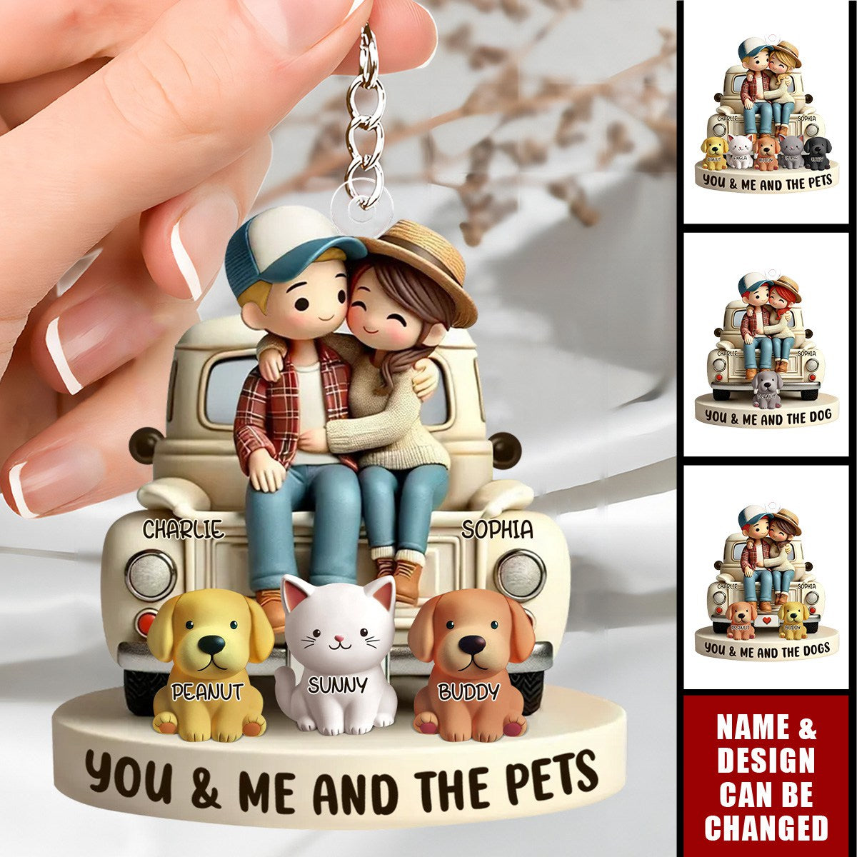 Couple On Truck You Me And The Dog Cats - Personalized Acrylic Keychain