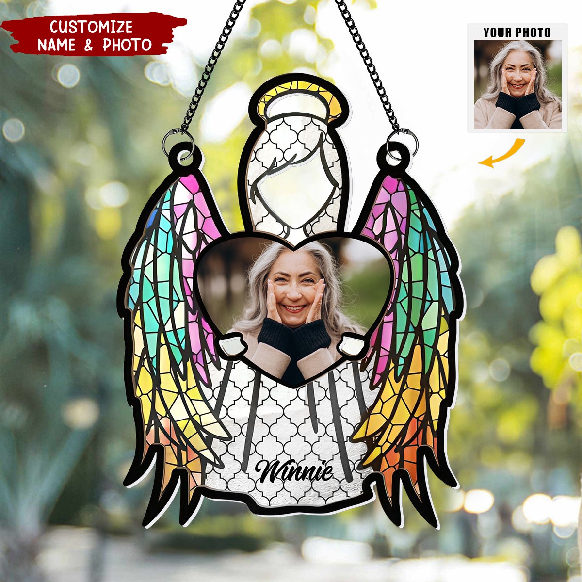 My Love Is With The Angel - Personalized Window Hanging Suncatcher Photo Ornament