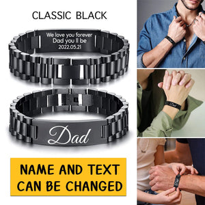 Masculine Watch Band Stainless Steel Link Bracelet Personalized Engraved DAD Gift for Men DAD Father - Personalized Bracelet