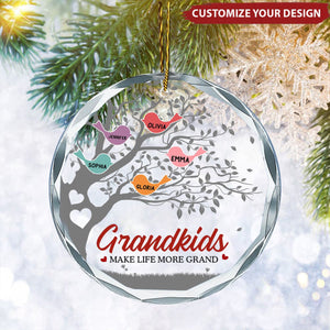 Grandkids Makes Life More Grand - Personalized Circle Glass Ornament, Christmas Gift For Grandma