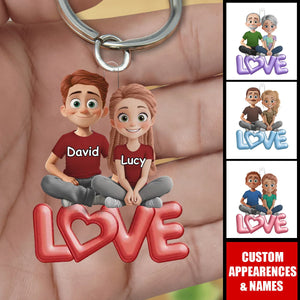 Love Is Sharing Your Popcorn - Couple Personalized Acrylic Keychain - Gift For Husband Wife, Anniversary,Valentine's Day