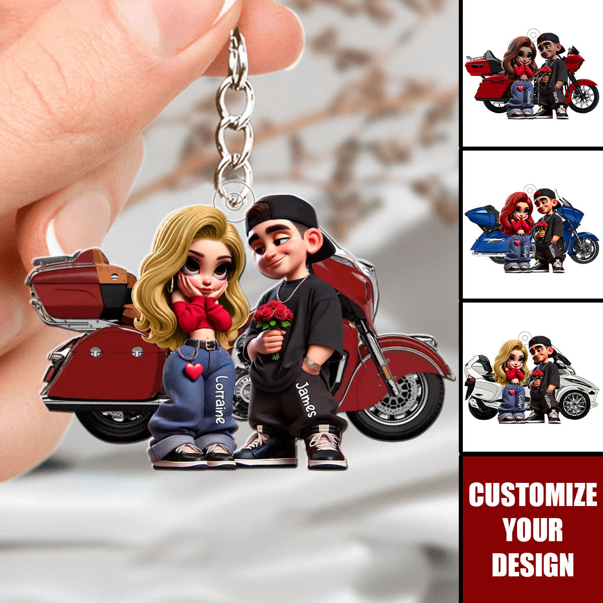 Y2K Style Motorcycle Couple - Personalized Acrylic Keychain, Valentine's Day Gift For Him, For Her