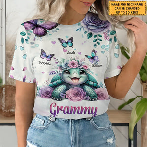 Personalized Purple Rose With Turtle Custom Butterfly 3D T shirt