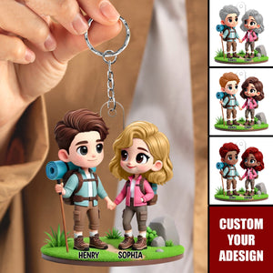 3D Cute Cartoon Hiking Couple Personalized Acrylic Keychain,Valentine's Day