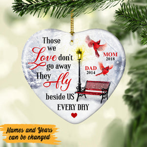 Personalized Cardinal Memorial Mom Dad Heart Ornament