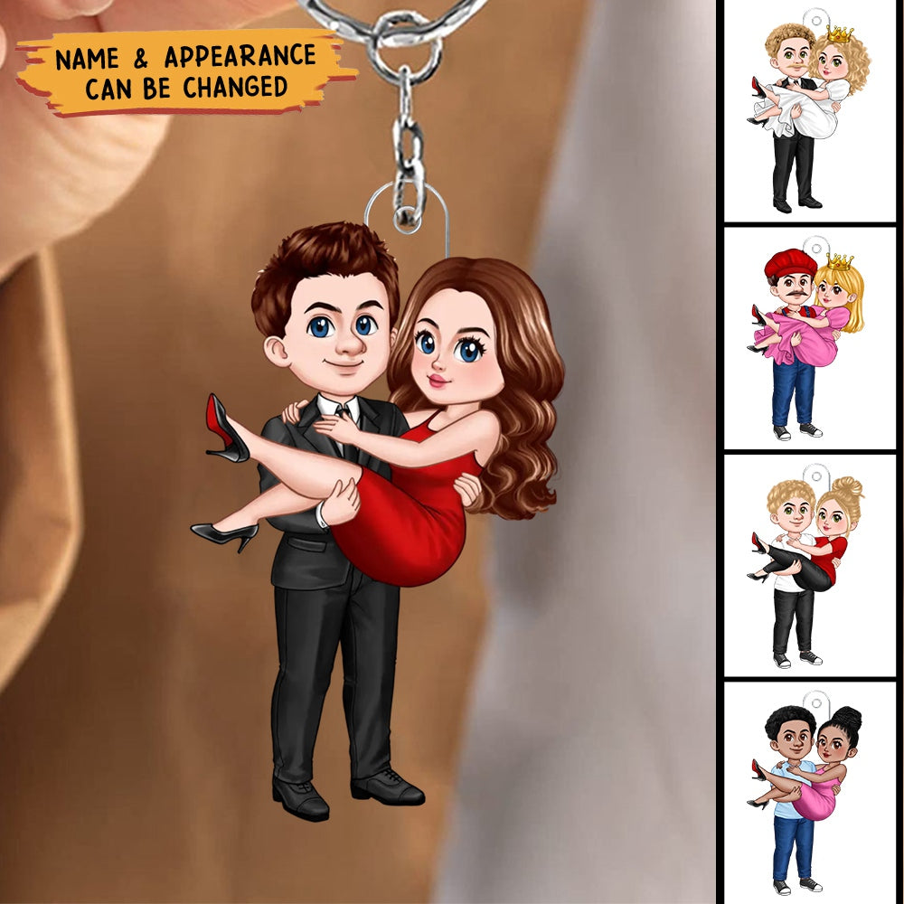 Man Carrying Woman Cartoon Couple - Personalized Keychain