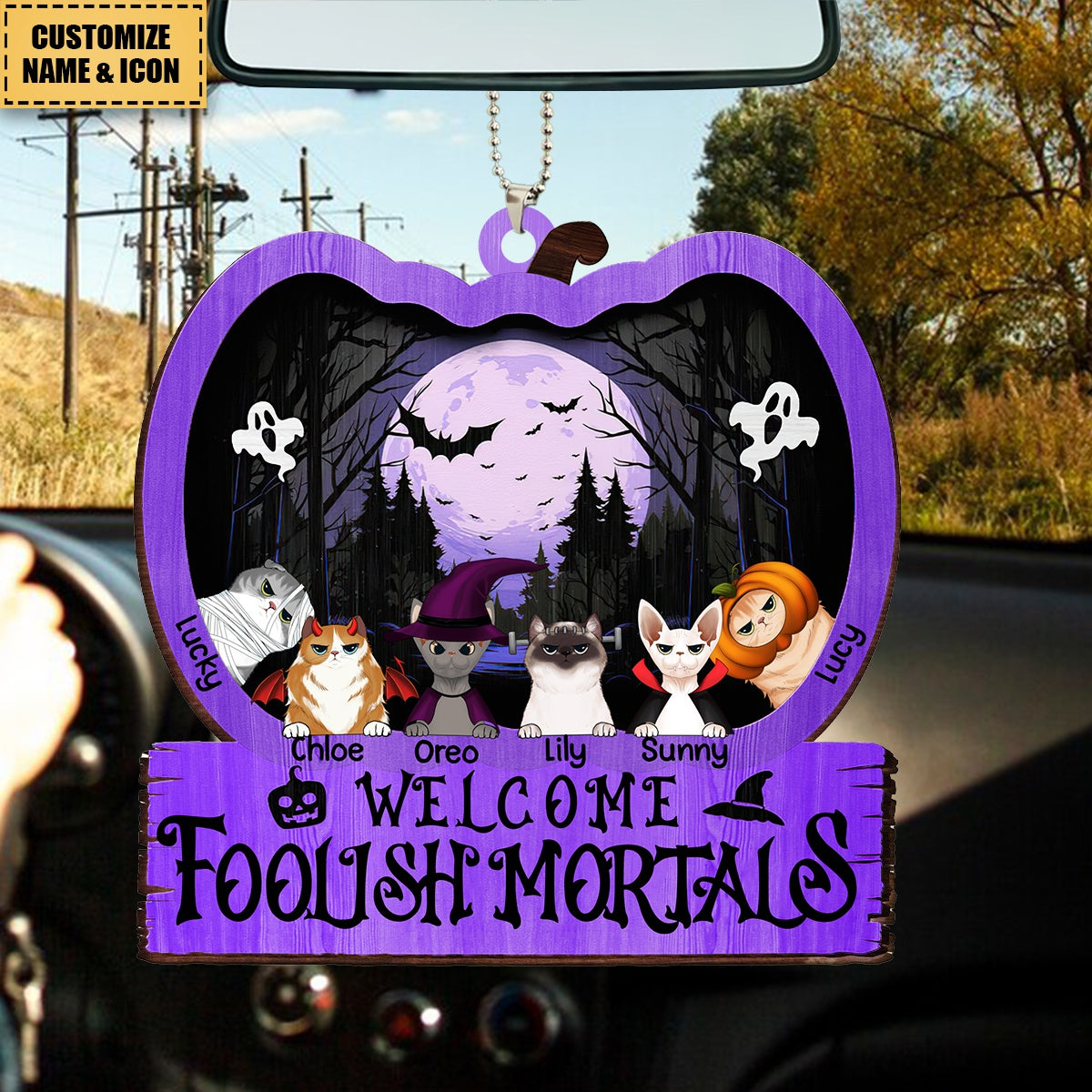 Welcome Foolish Mortals - Personalized Shaped Wood Ornament - Gift For Cat Owners, Pet Lovers