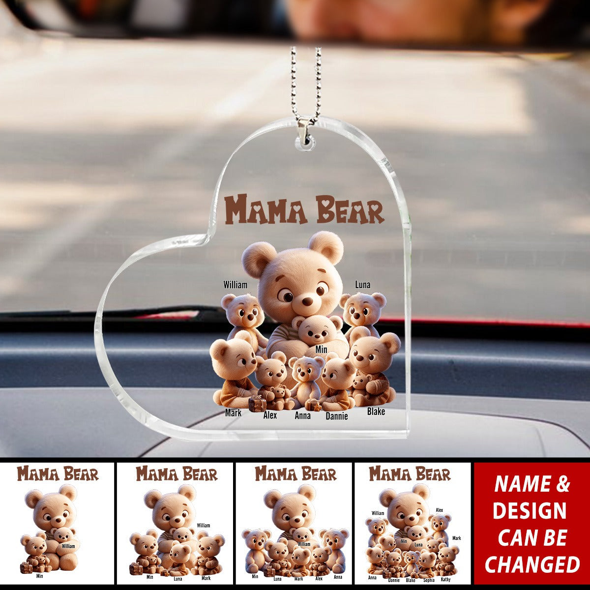 Cute Nana Bear With Little Bear Kids - Personalized Car Ornament