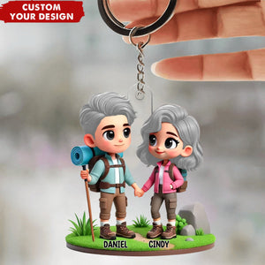 3D Cute Cartoon Hiking Couple Personalized Acrylic Keychain,Valentine's Day