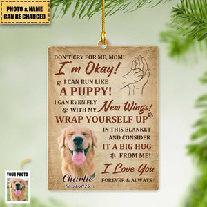 Custom Photo Don't Cry For Me I'm Okay - Memorial Personalized Acrylic Ornament - Sympathy Gift For Pet Owners