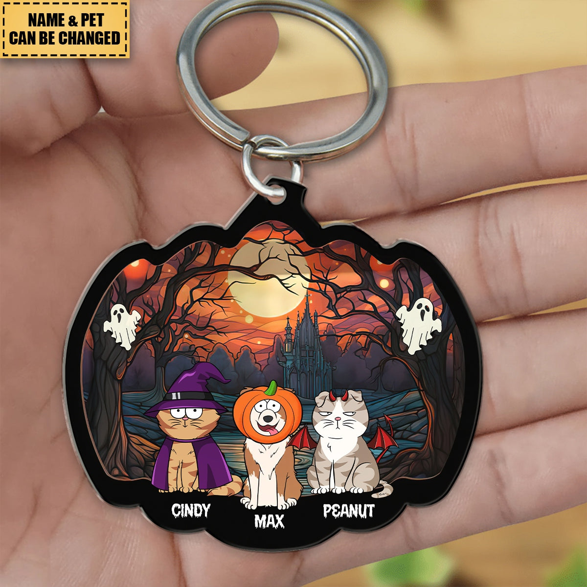 Happy Halloween With Fur Babies - Personalized Acrylic Keychain