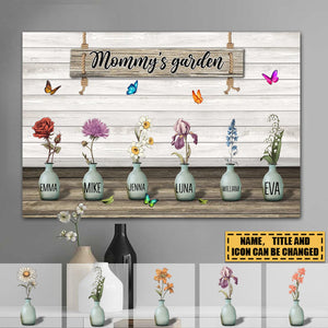 Grandma‘s Garden Birth Month Flowers Pots Personalized Horizontal Poster, Mother's Day Gift For Grandma, Mom, Auntie