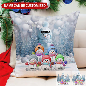 Christmas Blue Vibe Snowman Grandma Mom Colorful Kids Personalized Pillow