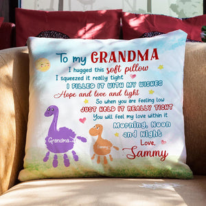 Grandma Mom From Grandkid Cute Handprint Dinosaur Personalized Pillow