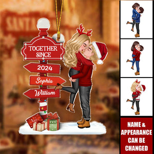 Christmas Couple Kissing Sign Personalized Acrylic Ornament