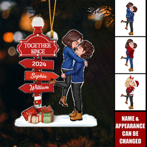 Christmas Couple Kissing Sign Personalized Acrylic Ornament