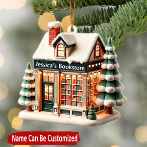 Warm Book Store Christmas Tree Personalized Ornament, Gift For Book Lover