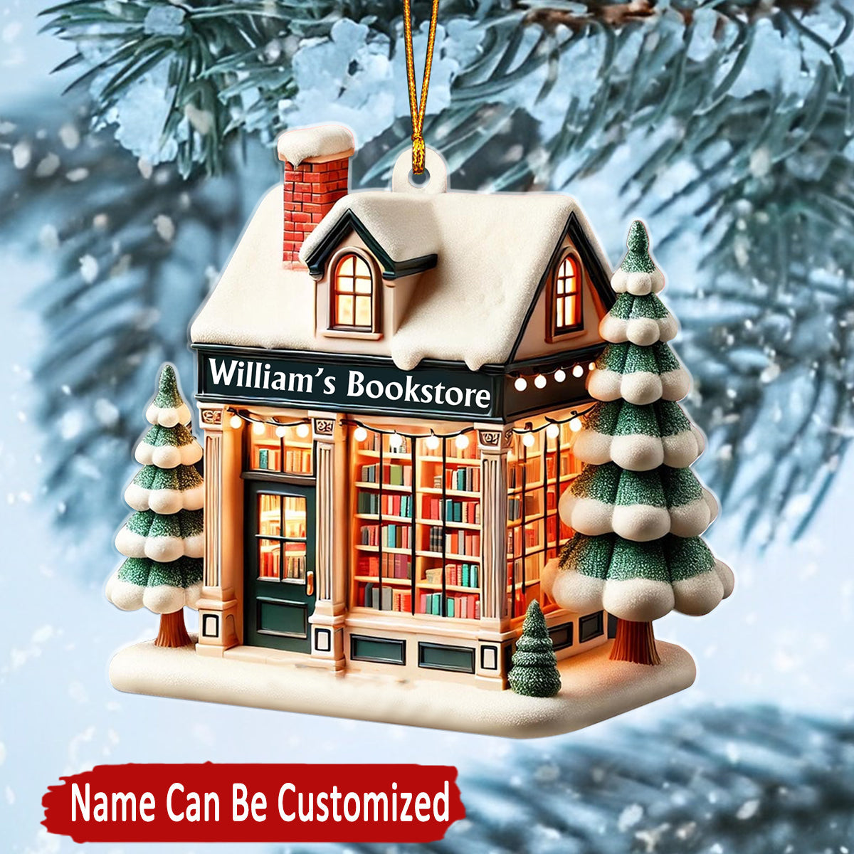 Warm Book Store Christmas Tree Personalized Ornament, Gift For Book Lover