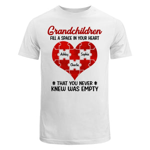 Grandchildren Fill Spaces In Grandma Heart Personalized Shirt