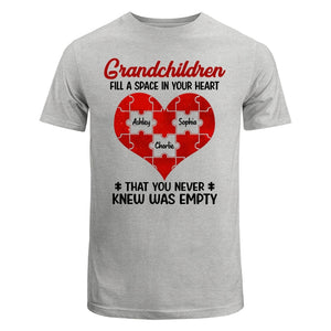 Grandchildren Fill Spaces In Grandma Heart Personalized Shirt