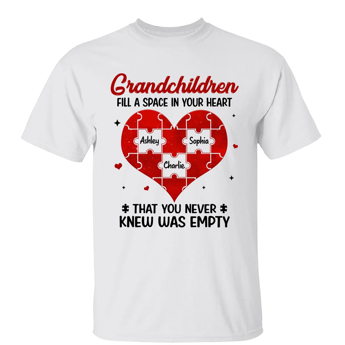 Grandchildren Fill Spaces In Grandma Heart Personalized Shirt