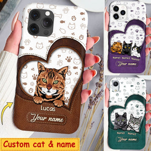 Personalized Cat Mom Kittens Lovers Leather Heart Phone case