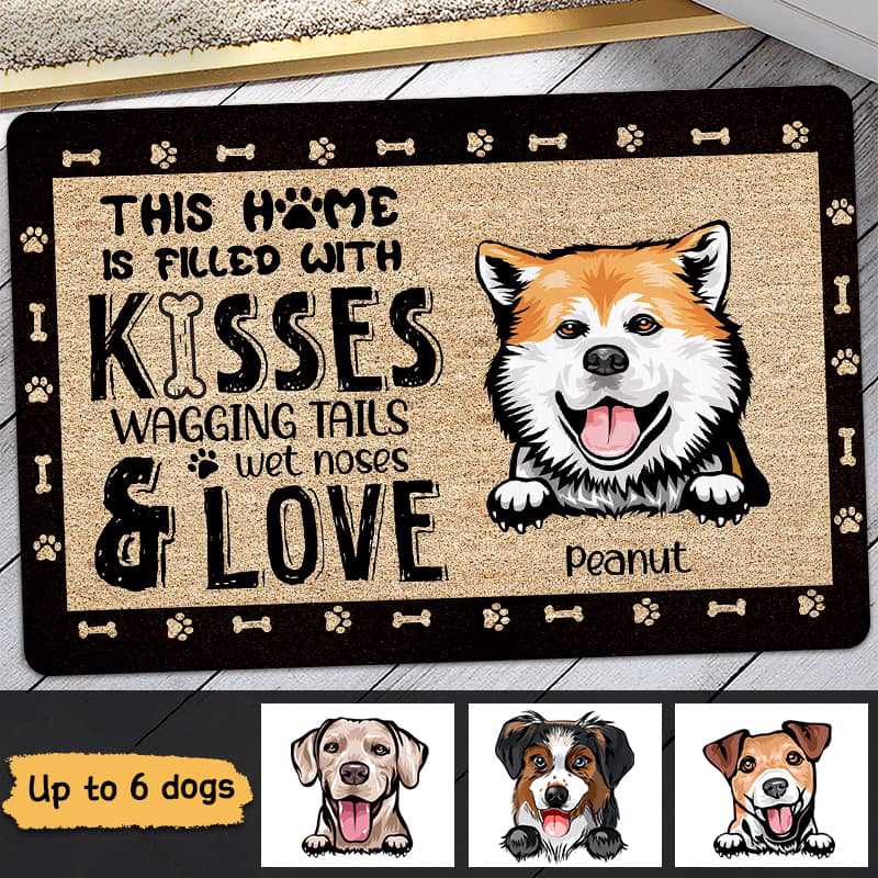 Home Filled With Kisses Gift For Dog Mom Dog Dad Personalized Doormat