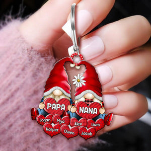 Colorful Romantic Cute Dwarf Couple Papa Grandma Nana Daddy Loves Sweetheart Grandkids Personalized Acrylic Keychain