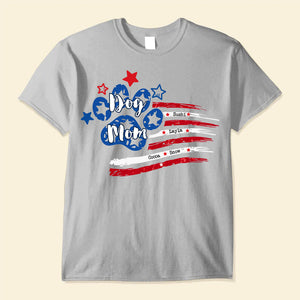 Personalized Dog Mom Dog Dad Pawprint American Flag T-Shirt