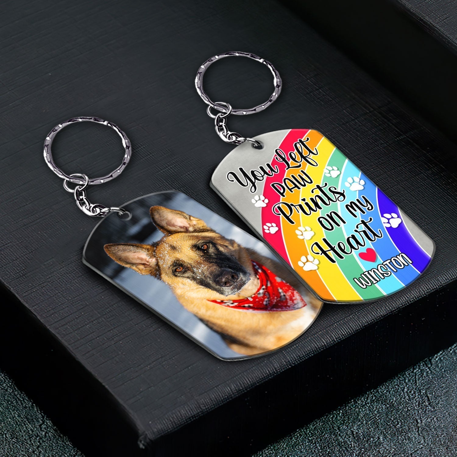 Custom Photo You Left Paw Prints On My Heart - Pet Memorial Gift - Personalized Stainless steel Keychain