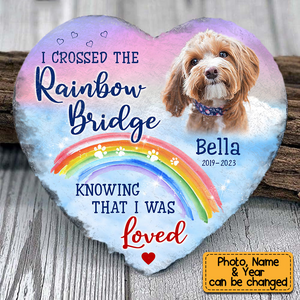 Sympathy Memorial Pet Loss Gift I Crossed The Rainbow Bridge Heart Memorial Stone