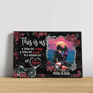 Biker Couple This Is Us - Personalized Canvas For Couples, Him, Her, Motorcycle Lovers