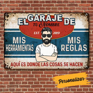 Personalized Grandpa Dad Garage Man Cave Spanish Garaje Metal Sign